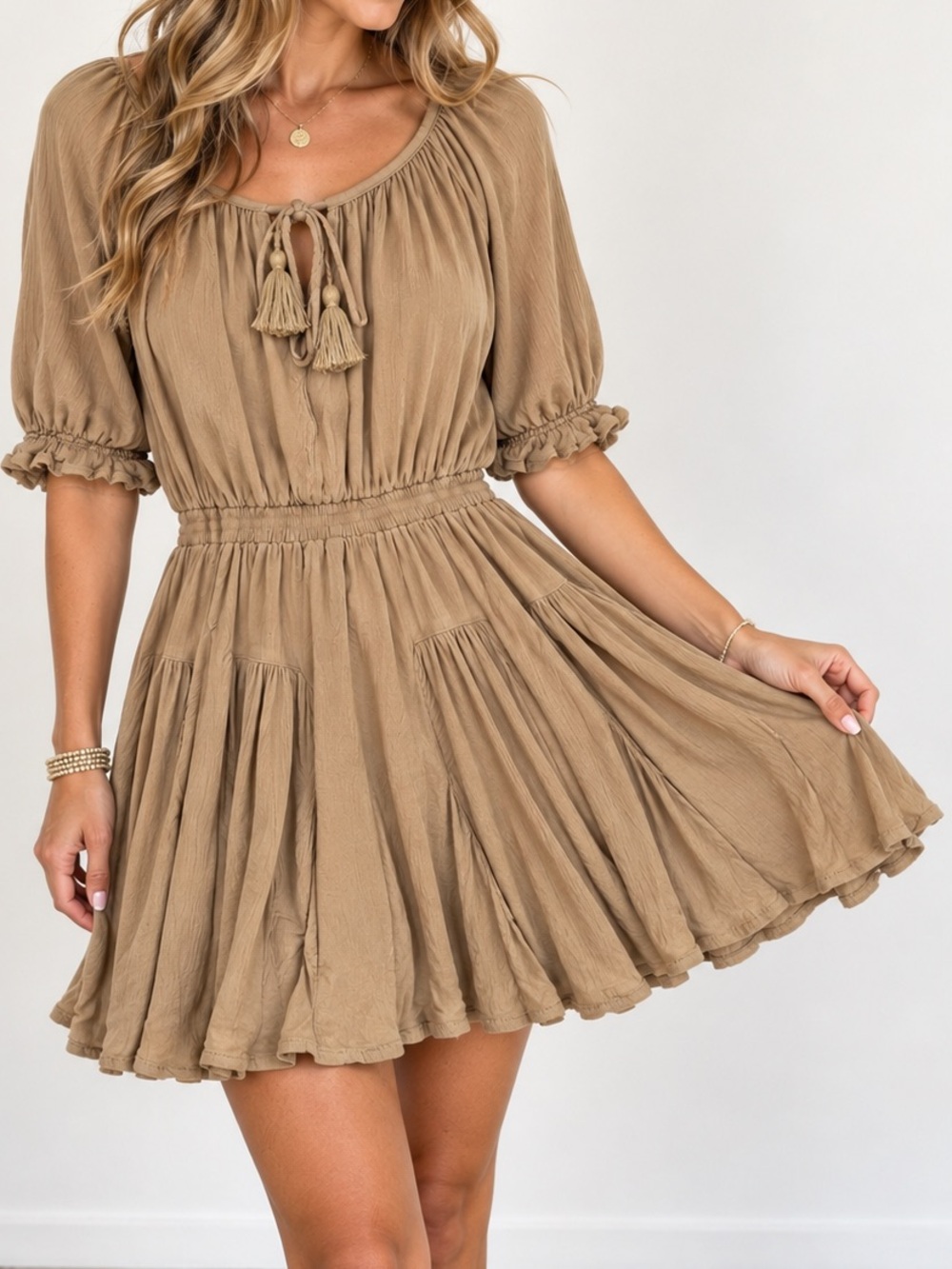 🤎 Miou Muse 🤎Camel Boho Mini Dress | Women’s Medium